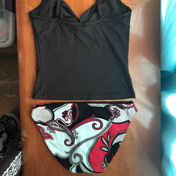 Tankini Set Brown Red Paisley Adjustable Jets Reversible Swimsuit Bikini Straps - Picture 9 of 16